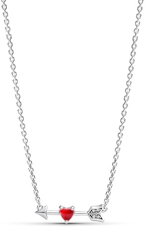 PANDORA Moments Pfeil & Murano-Glas-Herz Halskette aus Sterling Silber mit Zirkonia, 50cm, 393669C01-50
