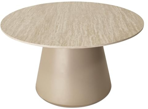 Furnhouse Ibbe Design Runder Beige Couchtisch Wohnzimmertisch ø80x45 cm Travertinoptik Design Skandinavisch für Wohnzimmer