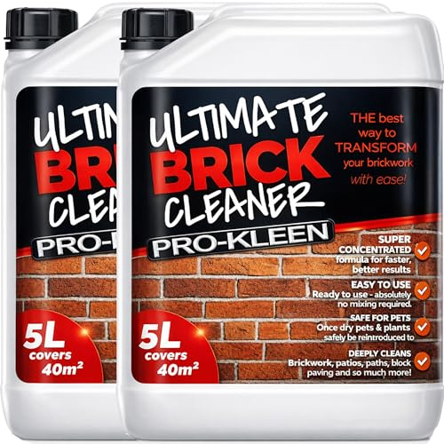 Pro-Kleen Ultimate Brick Cleaner 2 x 5L - Removes Dirt, Grime, Black Spots, Stains & More - Restores Colour - Child & Pet Safe - Concentrated Formula - Covers 80m2