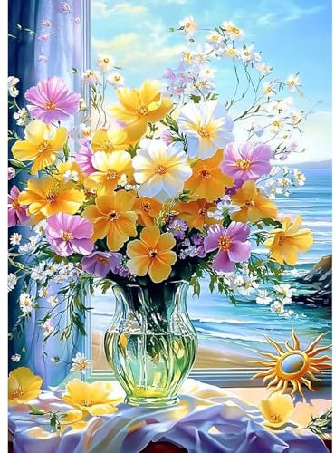 CEOVR Kit Diamond Painting Adulte Fleur Diamant Adulte,5D DIY Diamond Art Kit Complet,Paysage de Bord de Mer,30x40 cm