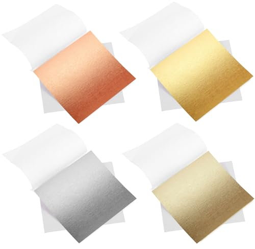 200 Pieces Gold Leaf Sheets, 4 Colors Metallic Gold Leaf Paper for Cakes, Desserts, Chocolate, Art and Craft, Face Masks, Nail Art, Resin Gilding Crafting, Furniture Home Decor (8 * 8.5cm)