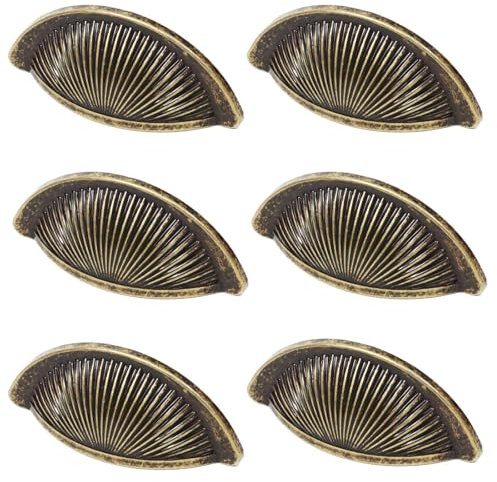 Decoranddecor Arro Half Moon Shaker Cup Handles – Zinc Alloy Drawer Pulls with 64mm Hole Spacing in Antique Brass for Kitchen Cabinets & Furniture - 6 Pack