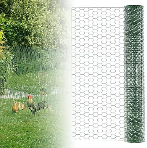 Aufun Maschendrahtzaun Sechseckgeflecht 52m x 1m, abschneidbar gitterrost Sechseckgeflecht Drahtzaun Hasendraht Kaninchendraht Hühnerdraht, Maschenweite Grün für Garten, Balkon und Kleintiere