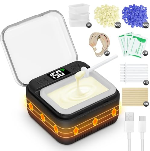 JOTOO Elektrische Nasenwachs-Kits, Nasenhaar-Wachs-Set mit 100 g Wachs, 35 Applikatoren, 20–25 Mal, Ohr-Gesichtshaarentfernung für Männer und Frauen, USB-schnelle Erwärmung, einstellbare Temperatur