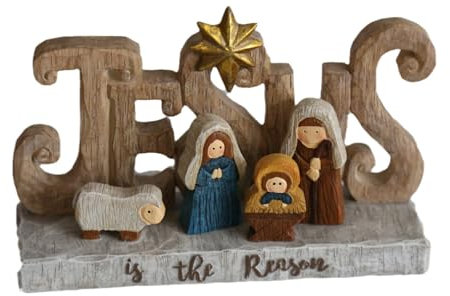 XAGMODSHN Weihnachtskrippe im Vintage-Stil, handgefertigt, Kunstharz, Weihnachtsdekoration, religiöse Kunst, Ornament mit Sockel, religiöse Sammlerstück