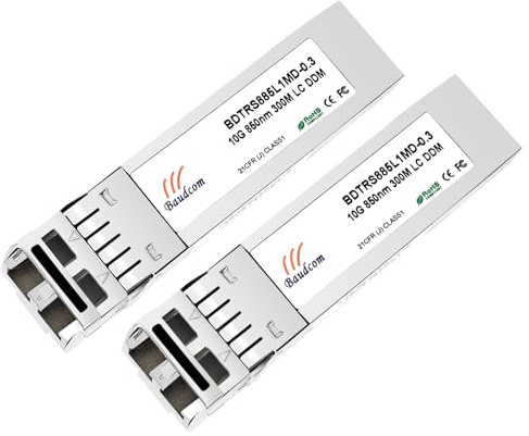 Baudcom 10Gb SFP SR Multimode 300 Meter LC bis 850 nm Modul, 10GBase-SR SFP+-Transceiver, kompatibel mit Cisco SFP-10G-SR, Meraki, Zyxel, D-Link und mehr
