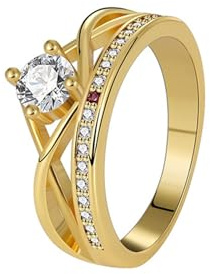 KnSam 585 Gelbgold Trauringe, Klassiker Diamantring mit Moissanit (Rundschliff Weiß), 14K Gold Eheringe Echt Schmuck, Gr.57 (18.1)