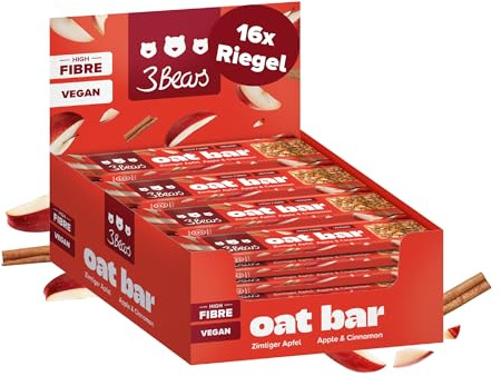 3Bears Oat Bar Zimtiger Apfel 16x45g - kaltgepresster Müsliriegel saftig statt bröselig - Hafer-Apfel-Zimt-Riegel vegan ohne Industriezucker - ballaststoffreich für unterwegs