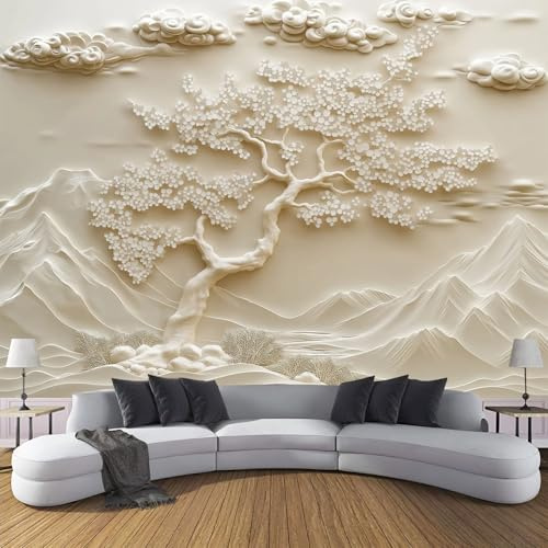 Custom 3D Photo Wallpaper Abstract Mountains Cherry Blossoms Mural Photo Large Poster, 450×300cm Non-Woven Elegant Plant Print Wall Mural for Living Room Bedroom Tv Background Wall Home Decoration
