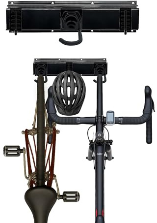 Relaxdays Fahrrad Wandhalterung, 4 Fahrräder & Helme, hochkant, Schienen mit verstellbaren Haken, Fahrradhalter, schwarz