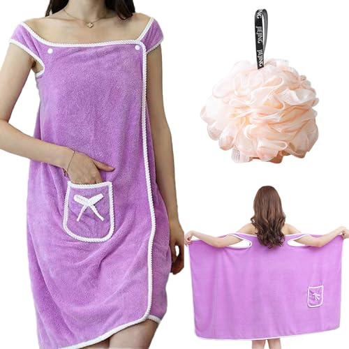 ZenyTra Extra Großer Saugfähiger Frottee Bademantel 80x145 cm | Weicher Damen Bademantel mit Taschen für Sauna, Pool & Wellness | Langarm Bademantel in Übergröße XXL (Violett, Inkl. Duschball)