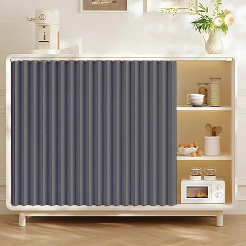 Maßgefertigte, Faltbare Schrankvorhänge mit Gleitschienen für Kleiderschränke, Bücherregale und Lagerschränke.-Gray- W150cmxH200cm