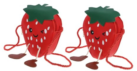 Healeved Mädchen Erdbeer Umhängetasche mit Verstellbarem Schultergurt 2 Stück-Pack aus Pu Multifunktionale Kleine Crossbody Tasche für Kleine Mädchen und Kleinkinder
