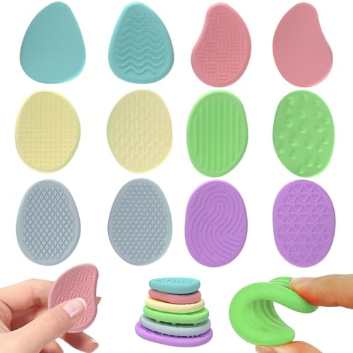 Handschmeichler, sensorische Steine, 12 Stück, verschiedene Texturen und Formen, Silikon-Steinschmeichler zur Beruhigung, Unterhaltung und Stressabbau, farbenfrohes, flexibles leises Zappelspielz