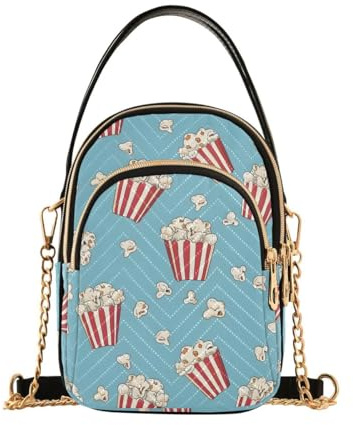 Mnsruu Popcorn Umhängetasche aus Leder, gestreift, klein, Blau