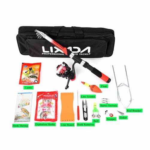 ERYUE Angelausrüstung, Glasfaser-Teleskoprute, Deluxe-Rollen-Kombi-Set mit Zubehör für Anfänger. Strapazierfähiges Glasfasermaterial, Leicht und tragbar. Komplettes Angelset für Outdoor-Enthusiasten