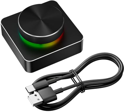 Plyisty USB Volume Control Knob, Bluetooth 5.1 Computer Speaker External Multimedia Adjuster, with RGB Light, 1-Key Mute Function, Programmable for Android, OS X, IOS
