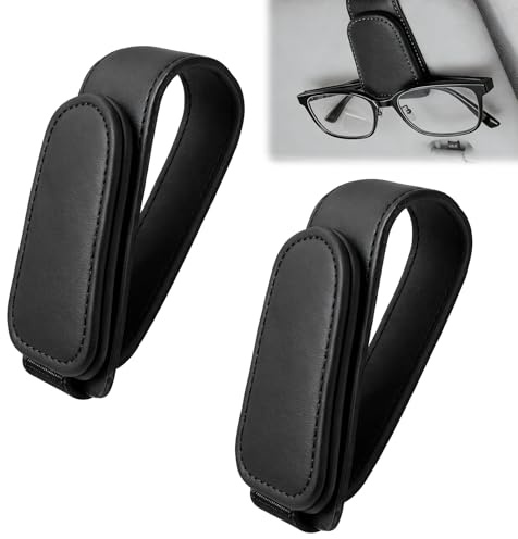 VBK Porte Lunettes pour Voiture Lot de 2, Rangement Multifonction Pare-Soleil, Fixation Magnétique, Finition Cuir Durable, Pince Stable pour Lunettes Soleil, Accessoire Intérieur Auto
