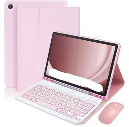 NXCVBNKZJ kuaijiexiaopu Lederhülle mit Stiftschlitz, Tastatur- und Maus-Set, geeignet for Samsung Galaxy Tab S10FE/S9 11 Zoll/S9FE 10,9 Zoll, universell(Pink+Keyboard+Mouse)