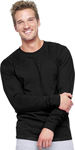 Hanes Beefy-T Men`s Long-Sleeve T-Shirt, 5186, L, Black