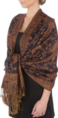 Sakkas Zweischichtiger Jacquard Paisley Viskose Pashmina Schal/Stola - - Saphir