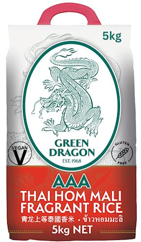 Green Dragon Thai Fragrant Jasmine Rice 5KG | Thai Hom Mali | AAA | Premium Rice | White Rice | Chinese Ingredients | Chinese Asian Cooking | 5KG