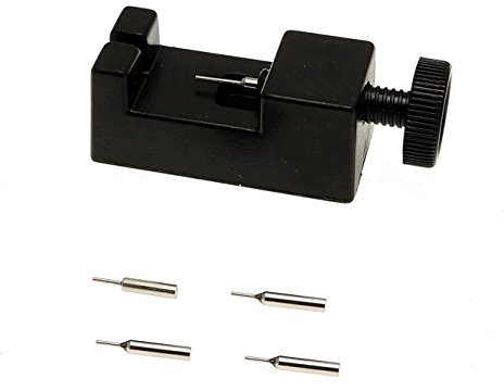Pure Time® Armband Stiftausdrücker Schwarz Reparatur Uhrmacherwerkzeug Verbindungsstift Stiftausdrücker Uhrenwerkzeug Pin entferner einstellbar + 4 Ersatzstifte