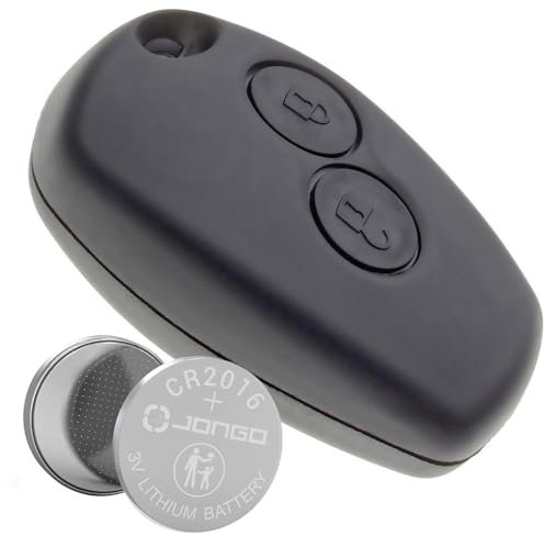 Jongo® Boitier Coque Clé Dacia Compatible avec Sandero Stepway Duster Logan Dokker + Pile CR2016 - Télécommande 2 Boutons Remplacement sans Lame