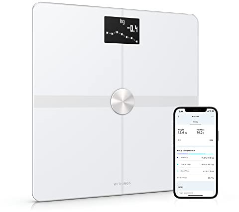 Withings Body + - Balance connectée WIFI Avec Analyse de la Composition Corporelle (Poids, Masse Grasse/Musculaire/Osseuse, Eau), Balance Pese Personne - Multi-Utilisateurs