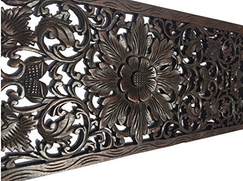 Asiana Home Decor Large Carved Wood Wall Panel. Floral Wood Carved Wall Decor. Size 35.5x13.5x0.5 (Espresso), Espresso, 35.5x13.5x0.5