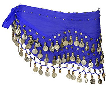 LUOEM Damen Bauchtanz Gürtel, Chiffon Hüfttuch, Tanztuch mit Münzen für Bauchtanz (Blau)