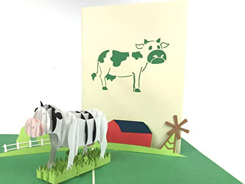 3D-Pop-Up-Grußkarte mit Kuh auf dem Bauernhof, zum Geburtstag, Ostern, Muttertag, Dankeschön, Valentinstag, Hochzeit, Kirigami, Papierhandwerk, Postkarten