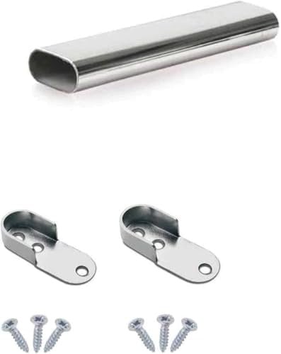 Oval Wardrobe Rail Polished Chrome Hanger Pole Closet, Hanging Rails and Fittings for Clothes (1000mm (1.0m) ~39.4″)