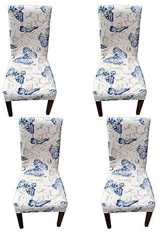 WANYIG 4 Stück Stuhlhussen Elastisch Stuhlüberzug Polyester Stuhlbezug Stretch Universell waschbar Esszimmer Sitz Stuhl Abdeckungen Protectors (Fliegender Schmetterling)