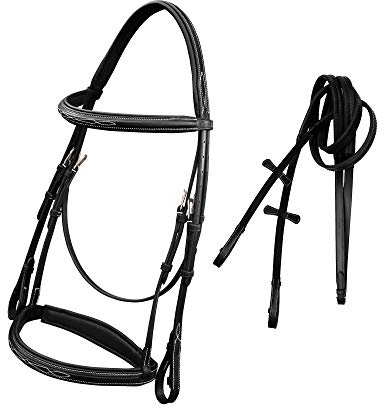 Exion Jumping Hunter Bridle with Soft Lined Crown Piece Raised Browband, Noseband with Rubber Reins | Hunter English Bridle for Horses