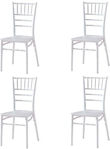 EME Pack 4 Sillas Modelo Chiavari o Tiffany en Color Blanco. Sillas de Comedor Fabricada en Polipropileno Monobloque Incluye 4 sillas y 4 Cojines. Elegantes para Eventos, apilables y Muy Resistentes.