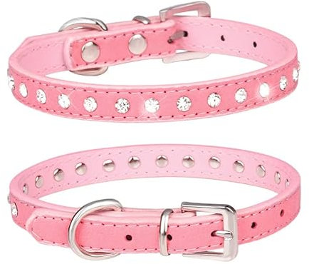 haoyueer Collier en daim élégant avec 1 rangée de strass pour petit animal de compagnie (M, rose)