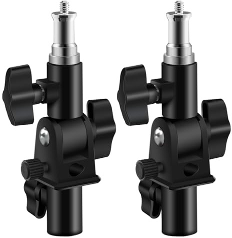 WELLMAKING 2PCS U Shape Tilt Adapter Swivel Mount Umbrella Holder Light Stand with Standard 1/4 to 3/8 inch Metal Male Screw Adapter Spigot Stud for Studio Light Stand, Hotshoe/Coldshoe Adapter