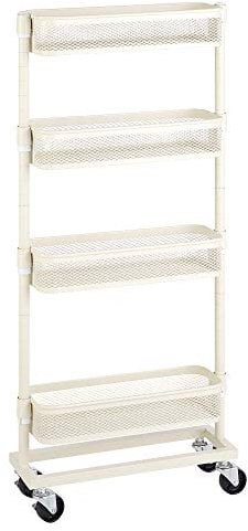 SONGMICS Carrello per Piccolo Spazio, Carrello da Bagno e Cucina con 4 Cesti di Filo Metallico, Salvaspazio, Assemblaggio Semplice, Ufficio, Soggiorno, Beige BSC065W01