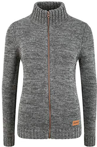 OXMO OXPhenix Damen Strickjacke Grobstrick Cardigan Strickcardigan mit Stehkragen Reißverschluss 100% Baumwolle Regular fit, Größe:M, Farbe:Dark Grey (792890)