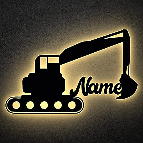 Bagger LED Deko Schlummerlicht Nachtlicht Kran , personalisiert mit Wunsch Namen Lasergravur Abendlicht Schlafzimmer Wohnzimmer Geschenk