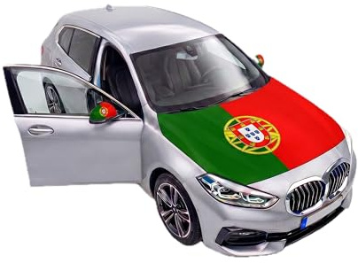 Auto Fahnen Portugal Set - Motorhaubenflagge & 2 Außenspiegelfahnen Überzieher, Autoflagge Fanartikel für Fußball EM & WM, Portugiesische Flagge Fahrzeug Deko