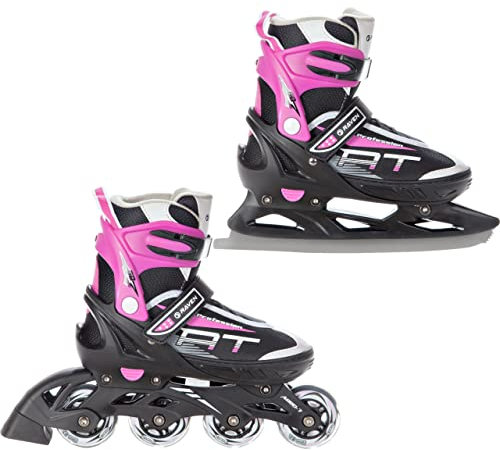RAVEN Profession Inlineskates Inliner für Kinder und Erwachsene OPTIONAL 2in1 mit Schlittschuhen verstellbar (Black/Pink mit Kufen, 35-39 (23cm-25,5cm))