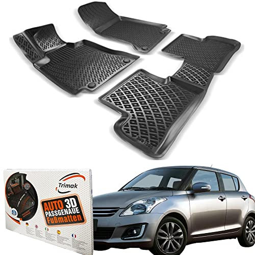 Trimak Passgenau 3D Fussmatten Auto Kompatibel mit Suzuki Swift 5 Gen 2010-2017 Auto Zubehör 1. Und 2. Reihe Gummimatten Autos TPE Allwetter Geruchlos rutschfest Vorne und Hinten Schwarz