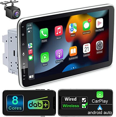 Staccabile Autoradio 2 Din Android con Schermo DAB+ Android Auto Wireless & Carplay Wireless Stereo Auto Bluetooth con 10 Pollici QLED Touch Screen 8 Core 2G+32G AM/FM/RDS WiFi 4G USB Universale