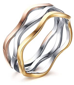 KnSam Verlobungsring Damen 7MM, Edelstahl Ring Pärchen Tricolor Poliert für Frauen, Silber, Gr.57 (18.1)