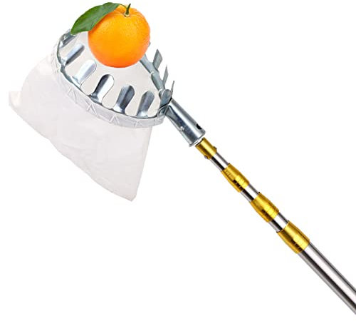 Obstpflücker mit 400mm Teleskopstiel zum Pflücken von hochwachsenden Früchten, Hochwertiger Apfelpflücker Erntehelfer mit ausziehbarem Stiel für sicheres & müheloses Obst-Pflücken