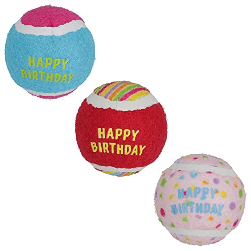 AB Tools Happy Birthday Tennisbälle für Hunde, Welpen, Geschenk, 6,5 cm, 3 Stück