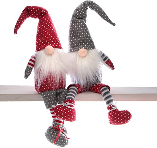 dio only for you 2X Kantenhocker Wichtel | Stoffwichtel rot grau Punkte | Kantensitzer | 50 cm | Dekofigur Zierfigur