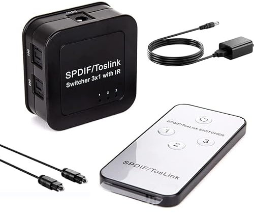 Digital SPDIF Toslink Optical Audio 3x1 Switch with Remote Control Support Toslink Fiber Optic Digital Audio 3 in 1 Out
